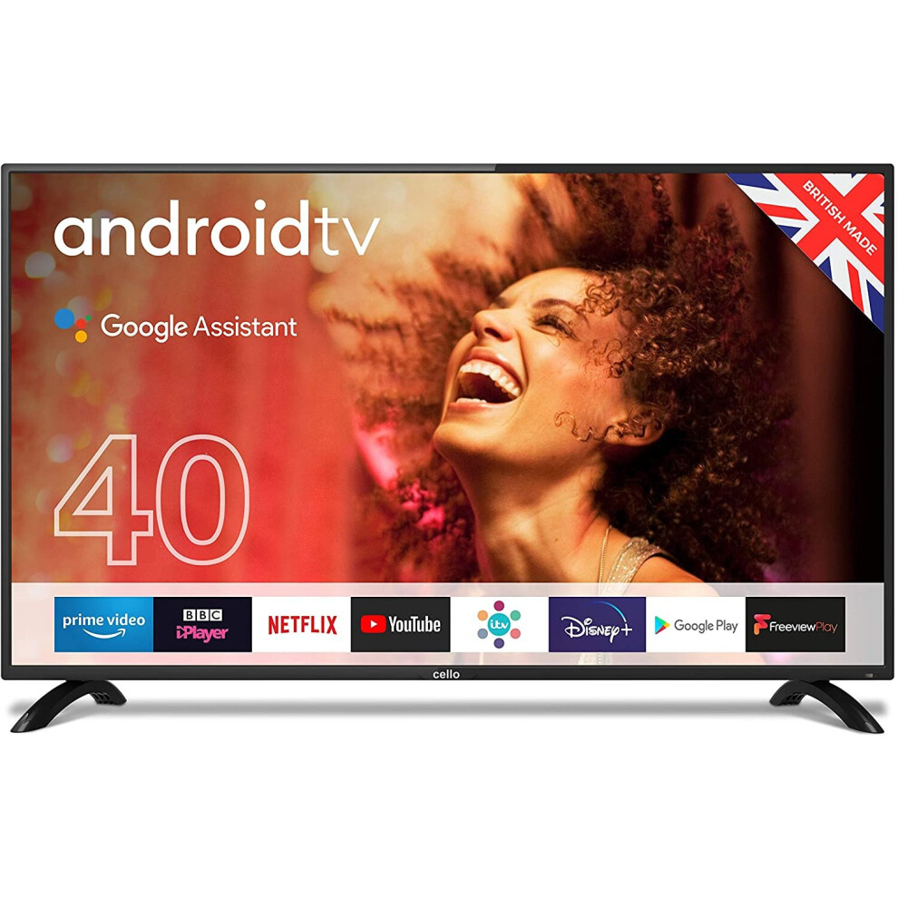 Cello C4020G 40” Smart Android TV with Freeview Play, Google Assistant, Google Chromecast, 3 x HDMI and 2 x USB Made in the UK 